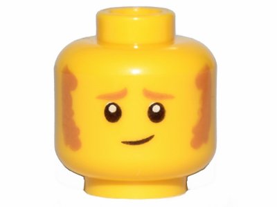 LEGO part Minifigure, Head Medium Nougat Eyebrows and Sideburns, Worried Lopsided Grin Pattern - Hollow Stud (3626pb2523)