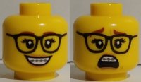LEGO onderdeel Minifigure, Head Dual Sided Female, Reddish Brown Eyebrows, Glasses, Nougat Lips, Braces, Open Smile / Scared Pattern - Hollow Stud 3626pb2589