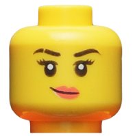 LEGO part Minifigure, Head Female Black Eyebrows with Gap in Right Eyebrow, Lopsided Smile with Coral Lips Pattern - Hollow Stud 3626pb2598