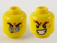 LEGO onderdeel Minifigure, Head Dual Sided Sunglasses, Dot, Scar, Lopsided Frown / Raised Eyebrows, Wide Open Mouth Grin with White Teeth Pattern - Hollow Stud 3626pb2644