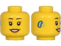 LEGO part Minifigure, Head Female Black Eyebrows Thin, Single Eyelashes, Hearing Aid, Medium Nougat Lips, Open Mouth Smile with Teeth Pattern - Hollow Stud 3626pb2696