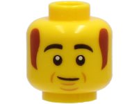 LEGO part Minifigure, Head Black Thick Eyebrows, Reddish Brown Sideburns, Cheek Lines, Chin Dimple, Lopsided Grin Pattern - Hollow Stud 3626pb2733