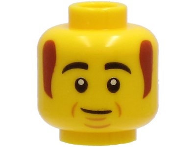 LEGO part Minifigure, Head Black Thick Eyebrows, Reddish Brown Sideburns, Cheek Lines, Chin Dimple, Lopsided Grin Pattern - Hollow Stud (3626pb2733)
