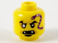 LEGO part Minifigure, Head Dark Purple Snake Tattoo, Gold Right Eye, Open Mouth with Fangs, Black Soul Patch Pattern - Hollow Stud 3626pb2749