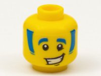 LEGO part Minifigure, Head Blue Eyebrows and Sideburns with Lopsided Grin with Teeth Pattern - Hollow Stud 3626pb2779