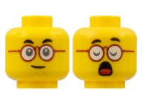 LEGO onderdeel Minifigure, Head Dual Sided, Black Eyebrows, Dark Red Round Glasses, Neutral / Closed Eyes and Open Mouth with Red Tongue Pattern - Hollow Stud 3626pb2857