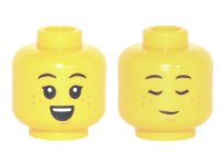 LEGO part Minifigure, Head Dual Sided Child, Black Eyebrows, Nougat Freckles and Chin Dimple, Small Open Mouth Smile with Top Teeth / Sleeping Pattern - Hollow Stud 3626pb2913