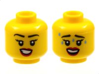 LEGO onderdeel Minifigure, Head Dual Sided Female Black Eyebrows, Red Lips, Smile with Teeth / Worried with Sweat Pattern - Hollow Stud 3626pb2958
