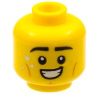 LEGO part Minifigure, Head Black Eyebrows, Gold Stars, Medium Nougat Cheek Lines and Cleft Chin, Smile with Teeth Pattern - Hollow Stud 3626pb2968