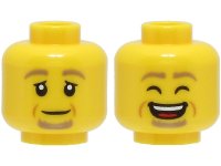 LEGO part Minifigure, Head Dual Sided Dark Tan Eyebrows and Goatee, Nougat Cheek Lines, Neutral / Laughing with Open Mouth and Closed Eyes Pattern - Hollow Stud 3626pb3002