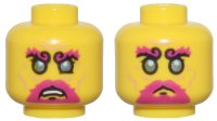 LEGO part Minifigure, Head Dual Sided Metallic Light Blue Eyes, Magenta Bushy Eyebrows and Goatee, Cheek Lines, Wrinkles, Sad / Angry Pattern - Hollow Stud 3626pb3074