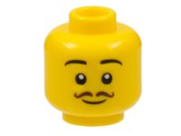LEGO onderdeel Minifigure, Head Black Eyebrows, Dark Brown Thin Curly Moustache, Grin Pattern - Hollow Stud 3626pb3075