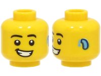 LEGO part Minifigure, Head Black Eyebrows, Open Mouth Smile with Teeth, Hearing Aid Pattern - Hollow Stud 3626pb3081