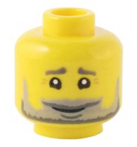 LEGO part Minifigure, Head Dark Bluish Gray Eyebrows, Light Bluish Gray and Dark Bluish Gray Full Beard, Laugh Lines, and White Pupils Pattern - Hollow Stud 3626pb3142