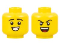 LEGO part Minifigure, Head Dual Sided Black Eyebrows, Smile with Teeth / Angry with Teeth and Tongue Pattern - Hollow Stud 3626pb3176