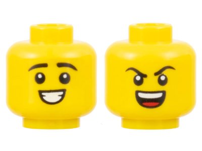 LEGO part Minifigure, Head Dual Sided Black Eyebrows, Smile with Teeth / Angry with Teeth and Tongue Pattern - Hollow Stud (3626pb3176)