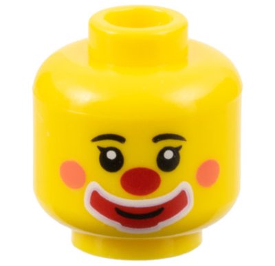 LEGO part Minifigure, Head Clown Black Eyebrows, Coral Cheeks, Red Nose and Large Mouth Makeup Pattern - Hollow Stud (BAM) (3626pb3199)