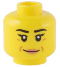LEGO onderdeel Minifigure, Head Female Black Eyebrows, Eyelashes, Medium Nougat Dimples, Nougat Lips, Grin Pattern - Hollow Stud 3626pb3202