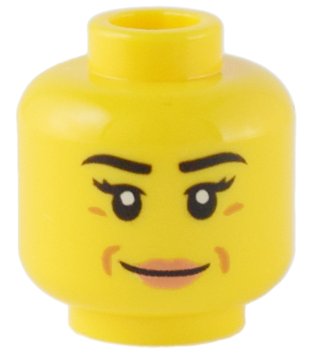 LEGO onderdeel Minifigure, Head Female Black Eyebrows, Eyelashes, Medium Nougat Dimples, Nougat Lips, Grin Pattern - Hollow Stud (3626pb3202)