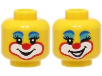 LEGO part Minifigure, Head Dual Sided Female Clown Blue Eyebrows, Medium Azure Eye Shadow, Red Nose, Smile / Open Mouth and Wink Pattern - Hollow Stud (BAM) 3626pb3324