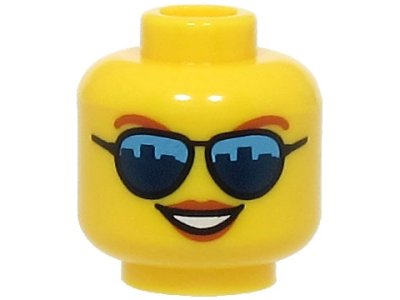 LEGO part Minifigure, Head Female Dark Orange Eyebrows and Lips, Sunglasses with Dark Blue Skyline Reflections, Open Mouth Smile with Teeth Pattern - Hollow Stud (BAM) (3626pb3326)