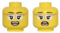 LEGO part Minifigure, Head Dual Sided Female Black Eyebrows, Glasses with Silver Frames and White Lenses, Open Mouth Smile / Scared Pattern - Vented Stud 3626pb3367