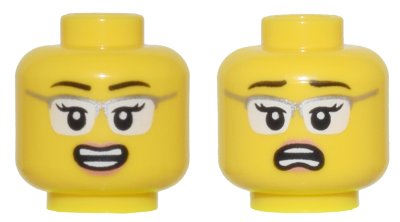 LEGO part Minifigure, Head Dual Sided Female Black Eyebrows, Glasses with Silver Frames and White Lenses, Open Mouth Smile / Scared Pattern - Vented Stud (3626pb3367)