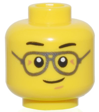 LEGO part Minifigure, Head Black Eyebrows, Silver Glasses, and Closed Mouth Crooked Smile Pattern - Vented Stud (3626pb3371)