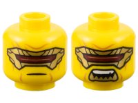 LEGO onderdeel Minifigure, Head Dual Sided Gold Eye Mask with Dark Red Visor, Medium Nougat Wrinkles, Neutral / Open Mouth with Sharp Teeth Pattern - Vented Stud 3626pb3402