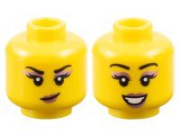 LEGO onderdeel Minifigure, Head Dual Sided Female Black Eyebrows and Eyelashes, Metallic Pink Eye Shadow and Lips, Smirk / Open Mouth Smile with Teeth Pattern - Vented Stud 3626pb3432