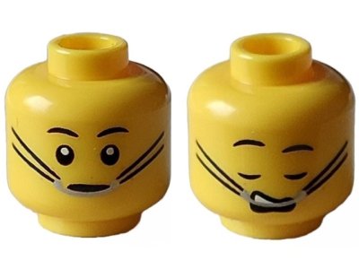 LEGO part Minifigure, Head Dual Sided Black Eyebrows, Silver Braces with Black Straps, Open Eyes and Closed Mouth / Closed Eyes and Open Mouth (Sleeping) Pattern - Vented Stud (3626pb3448)