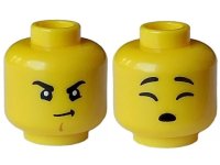 LEGO part Minifigure, Head Dual Sided Black Eyebrows, Medium Nougat Chin Dimple, Scowl / Open Mouth Sleeping Pattern - Vented Stud 3626pb3450