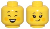 LEGO part Minifigure, Head Dual Sided Female Black Eyebrows, Bright Light Orange Cheek Spots, Closed Eyes, Open Mouth Smile / Closed Mouth Smile Pattern - Vented Stud 3626pb3509