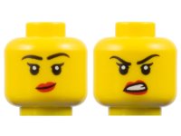 LEGO part Minifigure, Head Dual Sided Female Black Eyebrows and Single Eyelashes, Red Lips, Lopsided Grin / Scowl Pattern - Vented Stud 3626pb3578