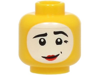 LEGO part Minifigure, Head Black Eyebrows, White Face Paint, Red Lips, Dimples, Lopsided Grin Pattern - Vented Stud (BAM) (3626pb3633)