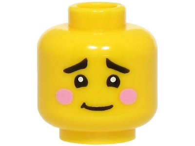 LEGO part Minifigure, Head Black Eyebrows, Bright Pink Cheeks, Worried Lopsided Grin Pattern (BAM) (3626pb3806)