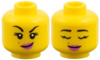 LEGO part Minifigure, Head Dual Sided, Black Eyebrows, Medium Nougat Mole, Dark Pink Lips, Lopsided Grin / Closed Eyes Pattern 3626pb4066
