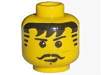 LEGO onderdeel Minifigure, Head Moustache Black Bangs, Striped Sideburns, Cleft Chin Pattern 3626px129
