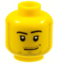 LEGO part Minifigure, Head Male Smirk, Black Dimple, Pupils, Stubble Beard, Moustache, and Sideburns Pattern 3626px301