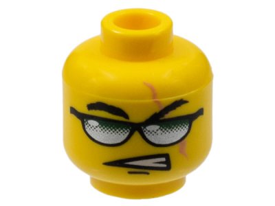 LEGO part Minifigure, Head Glasses with Green and Silver Sunglasses and Scar Pattern (3626px319)