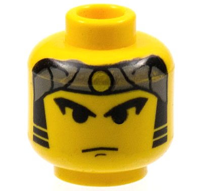 LEGO part Minifigure, Head Male Gray Bandana with Gold Dot, Eyebrows, Sideburns Pattern (3626px7)