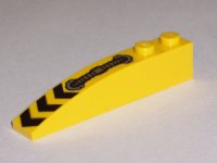 LEGO part Slope, Curved 6 x 1 with Black Danger Chevrons and Silver Hose Pattern 42022pb03