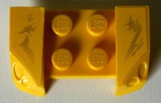 LEGO part Vehicle, Mudguard 2 x 4 with Headlights Overhang with Black Dirt on Yellow Background Pattern on Both Sides (Stickers) - Set 8134 (44674pb16)