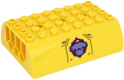 LEGO part Slope, Curved 6 x 8 x 2 Double with Hammerhead Shark Head, Black Lines and Red Arrows Pattern on Both Sides (Stickers) - Set 60265 (45411pb14)