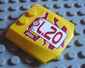 LEGO part Wedge 4 x 4 x 2/3 Triple Curved with Dark Red 'L.20' Pattern (Sticker) - Set 8113 (45677pb024)