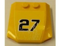 LEGO part Wedge 4 x 4 x 2/3 Triple Curved with Black and White '27' on Yellow Background Pattern (Sticker) - Set 8490 45677pb084
