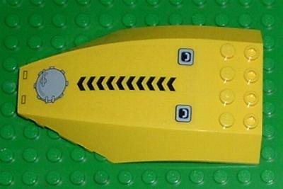 LEGO part Windscreen 10 x 6 x 2 Curved with Black Chevrons and Hatch Pattern (Sticker) - Set 7774 (45705pb003)