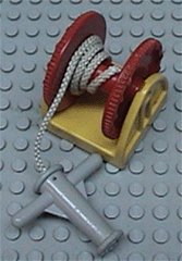 LEGO part Duplo Hose Reel Holder 2 x 2 with Red Drum, Light Gray Hose Nozzle with Handles, String 4654c01