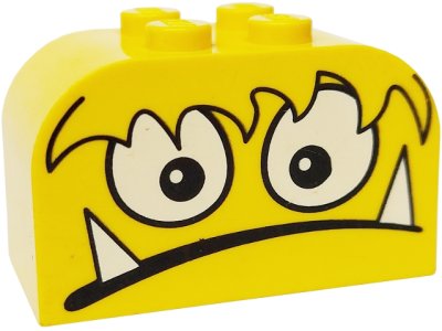 LEGO part Slope, Curved 4 x 2 x 2 Double with 4 Studs with Monster Face Scared w/ Teeth Pattern (4744pb10)