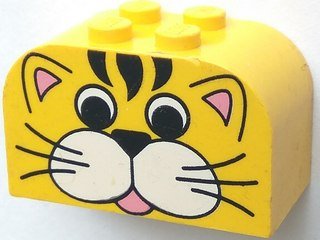 LEGO part Slope, Curved 4 x 2 x 2 Double with 4 Studs with Tiger Face Pattern (4744px11)